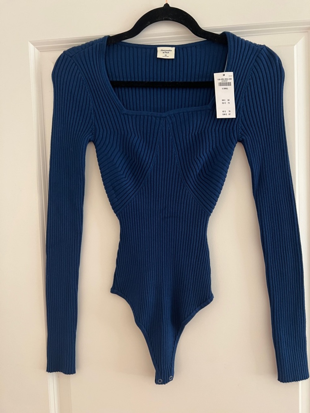 Abercrombie & Fitch Ribbed Square Neck Long Sleeve Bodysuit - Blue